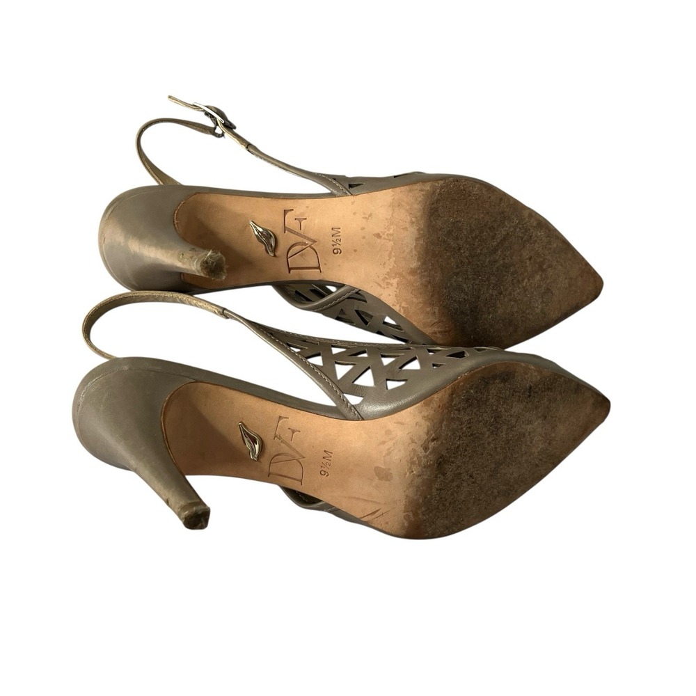 Diane VonFurstenberg Slingback Pointed‎ Toe Cutout Heels Size 9.5M Tan Leather - Picture 8 of 13